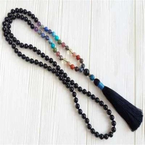 8mm Black Tourmaline 7 Chakra Gemstone 108 Beads Mala Necklace Men Meditation - Picture 1 of 13
