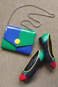 JASMIN VINTAGE 80's COLOURBLOCK LEATHER SHOES 4.5UK -37.5EU- 6USW + SHOULDER BAG - Picture 1 of 24