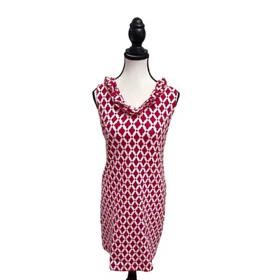 Vestido Vaina Talbots Petite Rojo Estampado Diamante Sin Mangas Volantes Cuello Elástico Foto 1 de 4