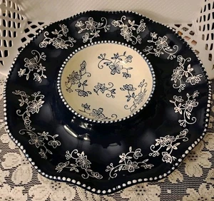 Temp-tations BLUE Floral Lace Appetizer/Chip/Dip/ Deviled Egg Platter, 12” - Picture 1 of 4
