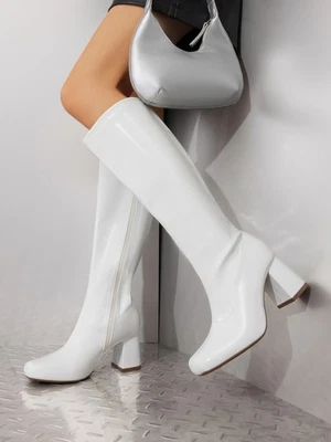 Women Gogo Boots Square Toe Low Chunky Block Heel Side Zipper Knee High Boots - Image 1 of 2