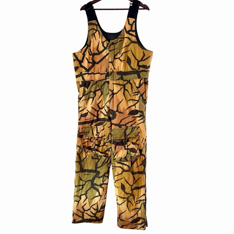 Vintage Predator Camo Camouflage Bib Overalls Thinsulate Mens Size Lg USA - Image 1 of 4