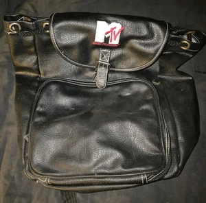 Vintage Mtv MUSIK FERNSEHEN 1990er BESTICKTES LOGO BUCH TASCHE SCHWARZ RUCKSACK  - Bild 1 von 5