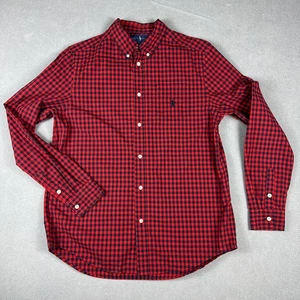 Ralph Lauren Hemd Jungen XL 18-20 Rot Navy Gingham Button Down Langarm Pony - Bild 1 von 9