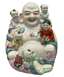 Buddha Statue Familie Kinder Figur Kinder Floral Made Tawain 12x9" LESEN - Bild 1 von 11