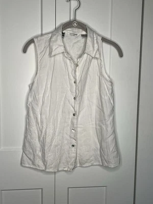 Camisa para mujer Richard Malcolm bordada sin mangas de lino con botones mediana Foto 1 de 4