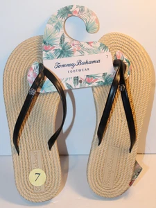 TOMMY BAHAMA WOMEN'S BLACK STRAW FLIP-FLOP SANDALS SZ 7 NEW - Picture 1 of 6