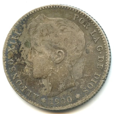 Spagna 1 peseta argento Alfonso XIII 1900 n. 7141 - Immagine 1 di 2