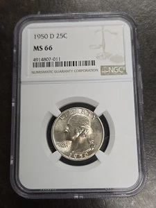 1950-D 25C Washington Quarter Dollar MS66 MS 66 NGC NICE HIGH GRADE 90% Silver - Picture 1 of 4