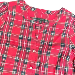Talbots Petite Tartan Plaid Button Blouse Red Green Long Sleeve Sz MP Christmas - Picture 1 of 11