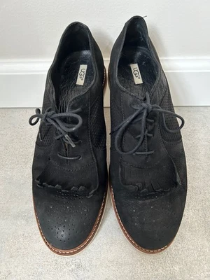 UGG Bernett Women's Kiltie Oxford US 7.5 Black Leather Suede Casual Shoes - Image 1 of 4
