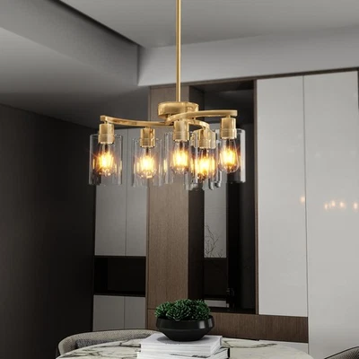 6 Lights 22" Modern Pendant Light Clear Glass Hanging Fixtures Gold Chandelier - Image 1 of 4