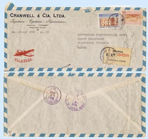 Cubierta de correo aéreo comercial registrada Uruguay 1948 a Illinois EE. UU. vía Nueva York - Imagen 1 de 2