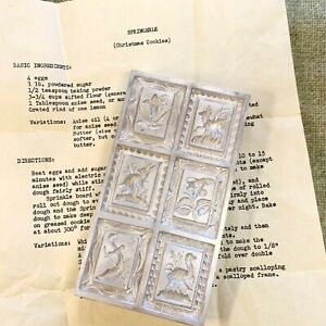 Vintage Springerle Cookie Metal 6 Mold with Recipe Christmas Cookies Hollow Back