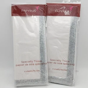 PAPYRUS Tissue Paper White with Silver Glitter Lining 8 Sheets - Picture 1 of 4