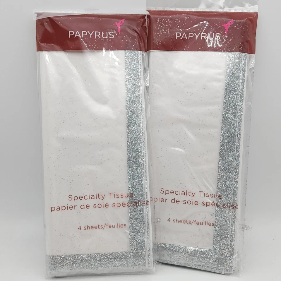 PAPYRUS Tissue Paper White with Silver Glitter Lining 8 Sheets - Image 1 of 4