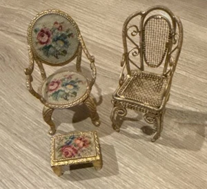 Antique Miniature French Golden Ormulo Set Arm Chair, W/foot Rest,wired Chair. - Picture 1 of 10