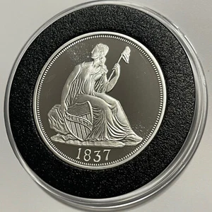 Moneda de diez centavos Liberty Seated 1837 copia 2 Troy OZ plata fina .999 medalla redonda - Imagen 1 de 13