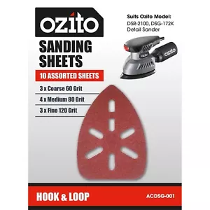 Ozito Detail Sander Assorted Grits Sanding Sheets - 10 Pack - Picture 1 of 2