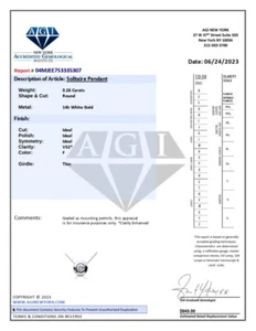 0,26 Karat F VS2 Rund Natur Zertifizierter Diamant 14 Karat Weißgold Solitär Anhänger - Bild 1 von 3