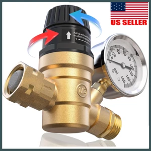 Water Pressure Regulator For RV Lead-free Brass Adjustable Reducer Gauge 3/4" US - Picture 1 of 11