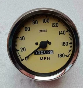 Classic Smiths 100mm mechanical speedometer replica Magnolia 180 mph clock wise - Picture 1 of 3