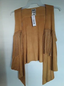 Chaleco sin mangas de gamuza vocal con flecos para mujer mostaza nuevo con etiquetas boutique XL - Imagen 1 de 3