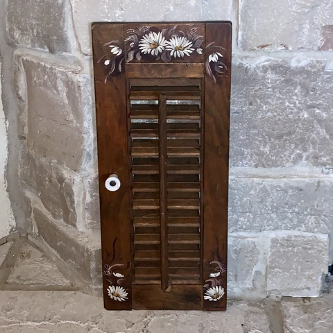 Antique Artist Painted Wood Window Shutter Blinds Vintage USA Wall Mount Panel Cover
