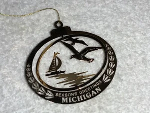 Michigan Gold Tone Hanging Christmas Ornament - Picture 1 of 5