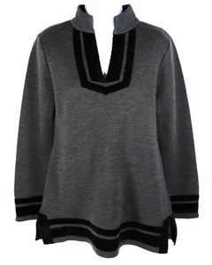 Suéter para mujer Soft Surroundings pequeño S túnica de lana negro gris ribete de terciopelo - Imagen 1 de 5