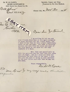1914 Doctor W H ESTUCHE SANATORIO PARA EL HOGAR Kansas City Missouri TRATAMIENTO DE DROGAS ALCOHOL - Imagen 1 de 1