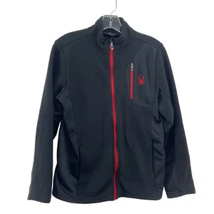 Spyder Boys Black/Red Logo Embroidered Full Zip Motorcycle Jacket Size L 14/16 - Picture 1 of 5