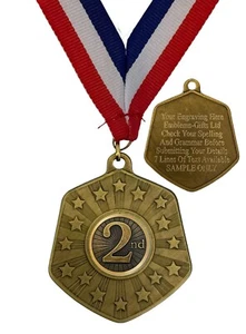 2nd Place Award (H7) 66mm Abril Gold Medal & Ribbon Engraved Free - Picture 1 of 3