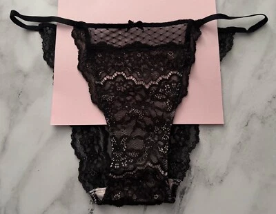 Victoria's Secret String Bikini Panty Nwt Dream Angels Lace & Mesh Black - Image 1 of 4