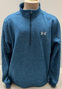 Felpa pullover uomo Under Armour aderente sciolta cerniera 1/4 taglia EUC XL blu - Foto 1 di 8