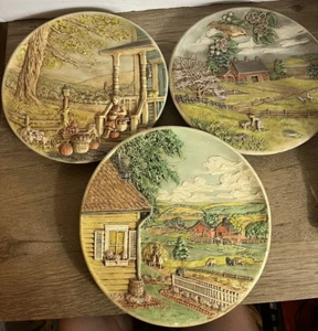 3 Vintage 80's Seasons 3D Decorative Wall Plates By Bryon Molds 10" - Picture 1 of 6