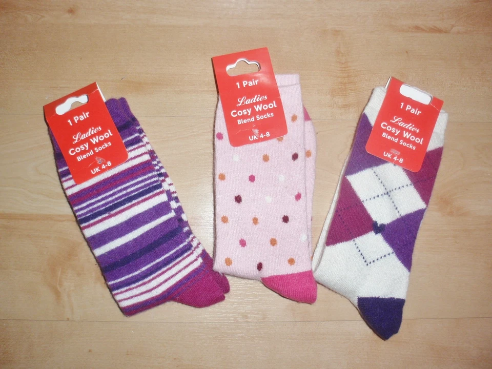 NUEVOS CON ETIQUETAS Mujer Niñas Acogedores Mezcla Lana Calcetines Talla UK 4-8 Foto 1 de 4