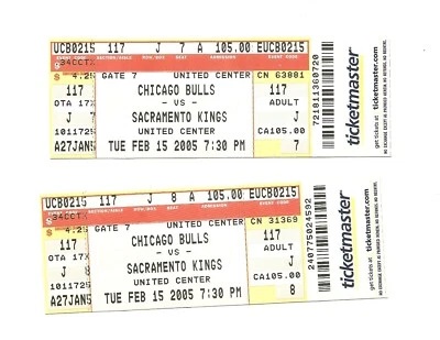 Chicago Bulls vs Sacramento Kings Unused Basketball Tickets February 15, 2005 - Image 1 of 2