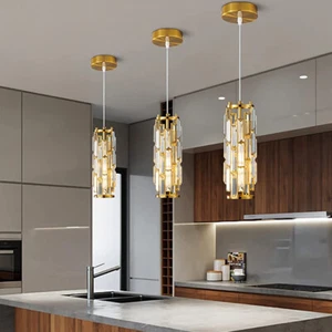 Crystal Pendant Light Bar Dining Room Ceiling Lamp Kitchen Home Pendant Lighting - Picture 1 of 7