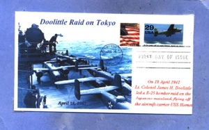 2697a JIMMY DOOLITTLE USS HORNET CV-8 US ArmyAviation PhotoB-25s bandiera primo giorno - Foto 1 di 1