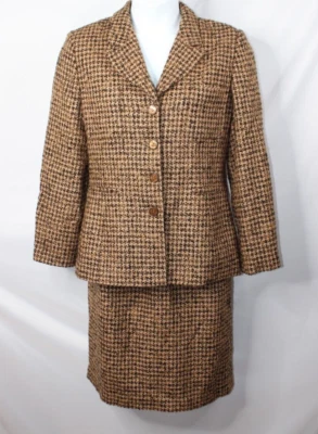 Bill Blass Marrón Beige Negro Tweed Mezcla de Lana Falda Chaqueta Traje Conjunto 12 Foto 1 de 4