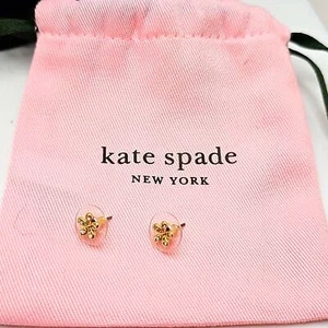 Kate Spade Earrings Rhinestones Goldtone Hardware Posts with Pink Dustbag - Picture 1 of 3