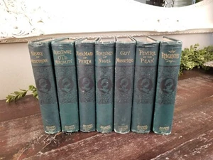 Set of 7 Antique Waverly Novels by Sir Walter Scott c. 1880 * Green Hard Covers - Picture 1 of 10