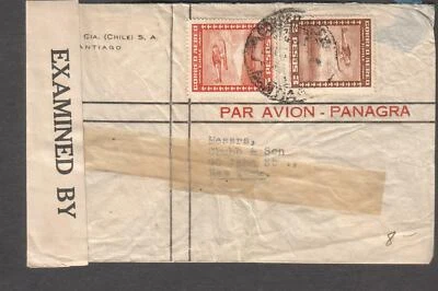 Chile Segunda Guerra Mundial examinado por 4033/922-2 capa censuradora Santiago to Chubb & Son Nova York - Imagem 1 de 2