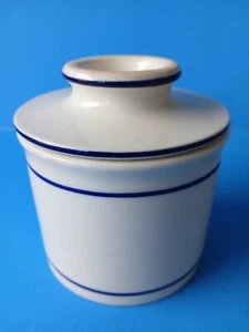 BUTTER BELL CROCK WHITE BLUE ACCENT CERMANIC GLOSSY FINISH - Picture 1 of 12