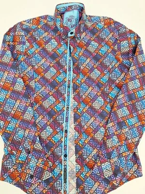 Mens Eighty Eight 88 Long Sleeve Geometric Shapes Multicolor Shirt Med - Image 1 of 4