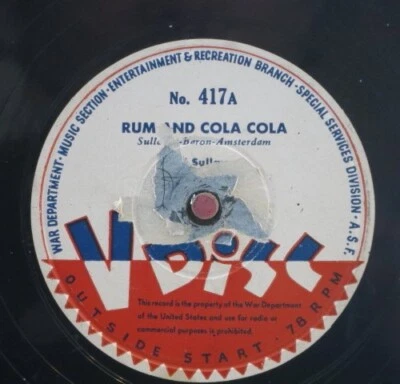 Jeri Sullavan 78 RPM  /  Rum And Coca Cola / VDISC No.414 (42-0225-MT) - Bild 1 von 4
