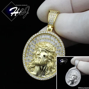 MEN 925 STERLING SILVER ICY BLING CZ GOLD PLATED/SILVER JESUS FACE PENDANT*SP385 - Picture 1 of 10