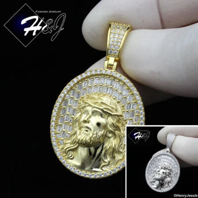 COLGANTE CARA JESÚS CHAPADO EN ORO/PLATA CHAPADO EN CIRCONITA CÚBICA HELADA PLATA ESTERLINA 925 PARA HOMBRE*SP385 Foto 1 de 2