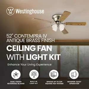 Westinghouse 52" Contempra IV Antique Brass Finish Ceiling Fan with Light Kit - Picture 1 of 8